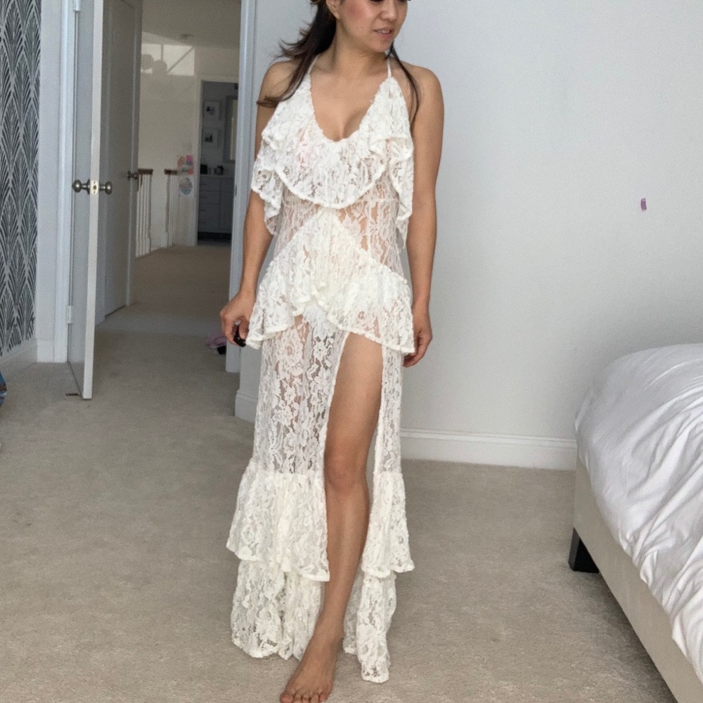Gorgeous Lace sheer maxi dress with high slit!